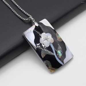 Chains Natural Abalone Shells Necklace Pendant Rectangular Carve Blossoms Shape Exquisite Charms For Jewelry Making Diy Accessories