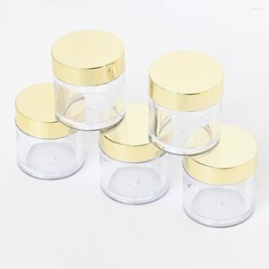 Storage Bottles 10/30/60ml Jar Cosmetic Travel Gold Lids Clear Transparent Empty Box Nails Acrylic Powder/Glitters Jars 20/50/100pcs &BO