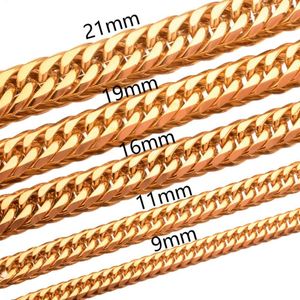 Chains 9/11/13/16/19/21MM Fashion Stainless Steel Gold Tone Cuban Curb Link Chain Mens Womens Necklace Or Bracelet Heavy Jewelry 7"-40"