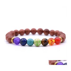 car dvr Beaded Strands 7 Chakra Planet Gemstone Bead Bracelet Mens Ms. Fused Rock Oil Diffusion Bangle Yoga Beads Elastico regolabile Colore Dhp43