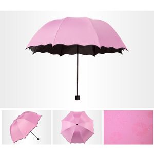 Guarda-chuvas Flores mágicas Dome Parasol Sun/Rain Umbrella tríplice para mulheres senhora