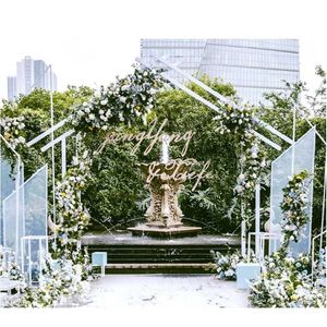 Party Decoratie 1set Bruiloft Smeedijzeren Boog Bloem Deur Pentagon Outdoor Geometrie Achtergrond Bloemen Stand Rekwisieten DecoratieParty