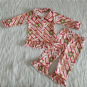 Pigiami all'ingrosso Bambini Inverno Neonata Vestiti di Natale Set di indumenti da notte Kid Cardigan a righe rosse Babbo Natale Renna Pantaloni Completo Pigiama 230227