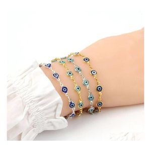 カーDVRチャームブレスレットDainty Evil Eye Chain Bracelet Lovely Blue Eyes Beads Link Bangle Good Luck Protection Enamel Beaded Turkish Jewelry DHVPM