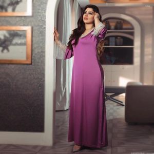 Ethnic Clothing Purple Satin Diamonds Dubai Plus Size Long Dress For Women Fashion Muslim Abaya Arabic Turkey Moroccan Kaftan Clothes Summer