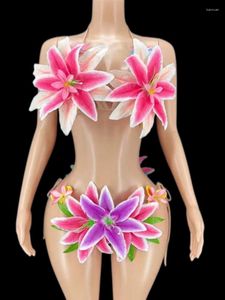 Stage Wear Sexy Flower Halter Bikini Sets For Women Carnival Drag Queen Outfits Party Club Celebration Clothing Showgirl Costumes