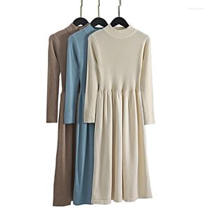 Casual Dresses Office Ladies Long Knit Women Sweater Dress Thick Warm Turtleneck Pleated a Line Fall Winter Pullover Midi