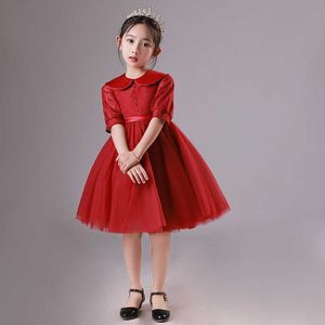 Flickans klänningar 2023 Baby Girl New Year Red Dress Toddler Dop Princess Ball Gown 1st Birthday Dresses Spädbarn Lysta Big Bow Vestido