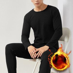 Men's Thermal Underwear Fleece Men Pajama Sets Winter Fleeced Lined Male Pullover Trousers Set Long Johns Bottoms