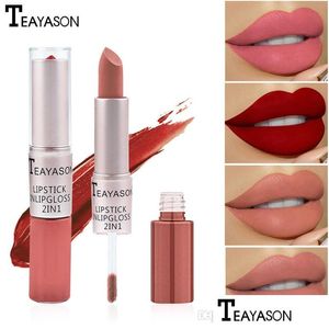 Lipstick teyason 12 cores duplahhead de longa duração Labiales nua e natural copo antiaderente fosco para lábios Drop Drop Delt Health Dhgjk