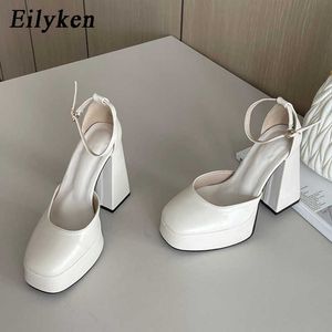 Kleid Schuhe Eilyken Neue Angekommene Runde Kappe Schnalle Frauen Pumpen Weiche Leder Plattform Dicken Absatz Schuhe Party Weibliche SandalenL230227