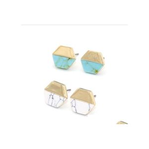 CAR DVR Stud Fashion Natural Turquoise Stone Earrings Green White Hexagon Earring For Women Jewelry Gift High Quality Drop Delivery DHGHM