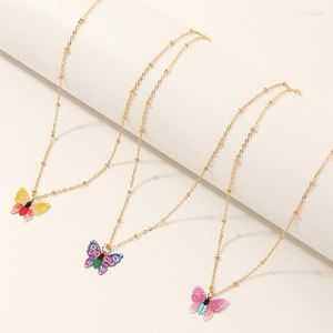 Choker 3 Sets Fashion Simulation Colorful Hollow Butterfly Pendant Necklace For Women Girls Ins Style Cute Party Jewelry