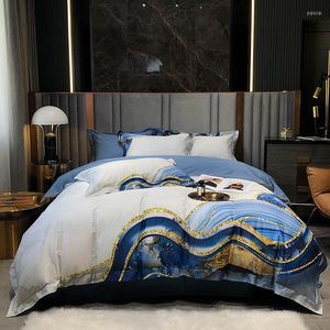 Sängkläder sätter Egypten Bomullsdäcke Cover 1000TC Soft 4 PCS Marble Lepord Bed Sheet 2 Pillow Shams