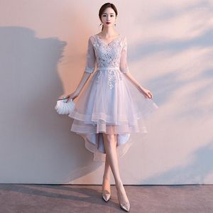 Etnik Giyim Vintage Elbise Kısa Balo Elbise açık gri kadın zarif balo v-yakalı parti moda akşam ziyafet Çin
