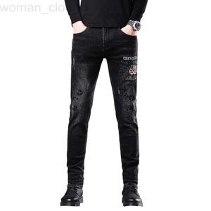 Men's Jeans Designer European fashion brand embroidery hot diamond black jeans men's autumn and winter new slim straight stretch casual pant AIQY