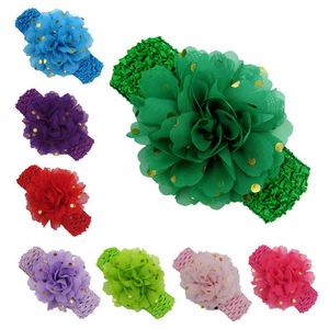 A105 neue handbedruckte Chiffon-Blumen-Baby-Stirnband-Kopfschmuck-Kinderstrick-Stirnband-Haarband 10 Farben