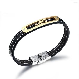 Charm Bracelets 2023 Fashion Jewelry Vintage Stainless Steel Leather Scorpion Bracelet Titanium Star Cuff For Men Pulseras