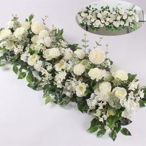 Decorative Flowers Wreaths 50/100cm DIY Wedding Artificial Rose Flower Row Wall Arrangement Supplies Iron Arch Backdrop T Stage Decoration 230227