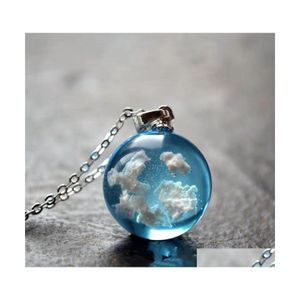 car dvr Pendant Necklaces Chic Transparent Women Blue Sky White Cloud Resin Rod Ball Moon Chain Fashion Jewelry Gifts For Girl Drop Delivery Dhnp2