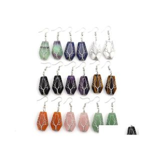 car dvr Dangle Chandelier Natural Stone Crystal Agate Earrings Wrap Tree Of Life Lucky Treature Coffin Shape Charms Wholesale Women Jewelr Dhlsn