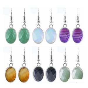 car dvr Dangle Chandelier Women Ellipse Gemstone Earrings Natural Faceted Oval Stone Drop Dangling Healing Chakra Quartz Crystal Spiritual Dhmvr