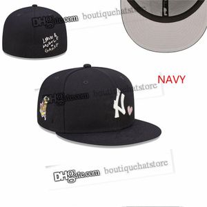 2023 Men's Baseball Fitted Hats Classic Navy Blue Color Hip Hop new York Sport Full Closed Design Caps Chapeau 1996 Stitch Heart " Series" " Love Hustle Flowers F27-014