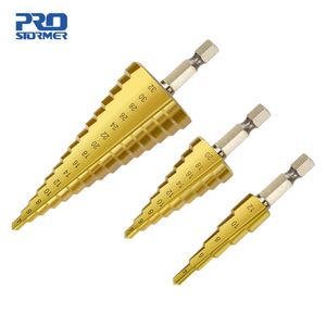 Professionella borrbitar Power Tools Tillbehör 4-12/20/32mm Steg avsmalnande bit Metall Hex HSS Titanium Coated Cone Hole Cutter