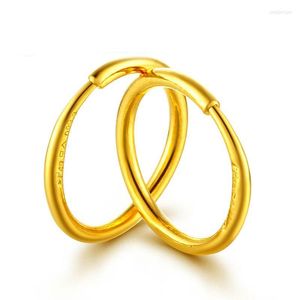 Hoop Earrings Solid Pure 24Kt Yellow Gold Women Smooth 1.5-1.9g 12mmn