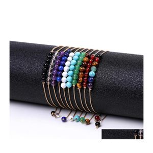 car dvr Charm Bracelets 4Mm Seven Chakra Natural Stone Amethyst Tiger Eye Red Agate Copper Wire Chain Bracelet For Women Jewelry Drop Deliver Dhvbi