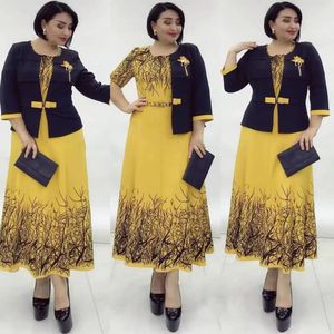 Etniska kläder MD Dashiki Print African 2 Pieces Set For Women Dress Coat Suit Plus Size Floral Maxi Robe Elegant Ladies Office Outfit 230227