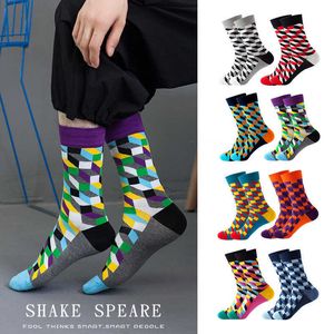 Men's Socks Unisex Geometric Socks Woman Spring Autumn Medium Tube Long Socks Men Foundation Thigh High Socks Cotton Funny Socks Plus Size Z0227