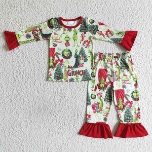Pajamas Christmas Baby Girl Sleepwear Clothing Long Sleeve Red Ruffle Pants Set Kid Wholesale Fall Winter Outfit Toddler Pajamas Clothes 230227