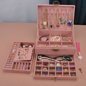 ジュエリーボックスZlalhaja 3Layes Jewelry Organizer Box Lock Necklaces Earrings Rings Display Holder Storage Case 230225付きジュエリーボックス大容量宝石箱