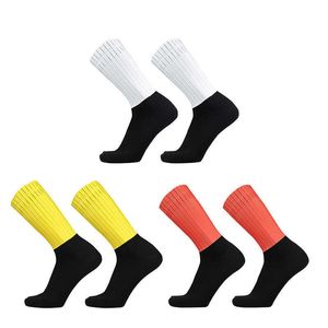 Herrstrumpor Nya Pro Team Aero Socks Anti Slip Sile Cycling Socks Men Cykel Sport Running Socks Calcetines Z0227