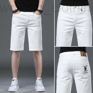 Herr jeans designer vita beskurna jeans mäns sommar tunn tryck het diamant mode trend smal elastisk rak denim shorts u5xw