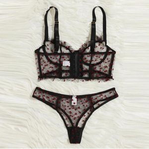 Bras set kvinnor underkläder sexig plus size kvinnlig blommor broderi transparent behå thong underkläder porruppsättning genomskinlig spets