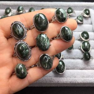 Küme halkaları 1 PC Fengbaowu Doğal Seraphinit Ring Oval Cabochon 925 STERLING Gümüş Kristal Kuvars Şifa Taş Moda Takı Hediyesi