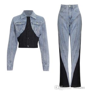 Abito jeans da donna 2023 Nuovo denim corto patchwork bianco nero e pantaloni a gamba dritta a vita alta