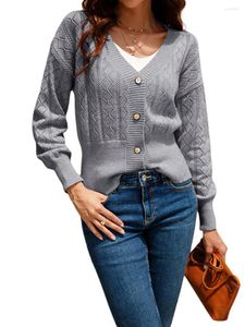Kvinnors stickor Cardigan Sweaters for Women Open Front Long Sleeve Knitwear Solid Button Down Cute Ribbed Knit Mysig kappa
