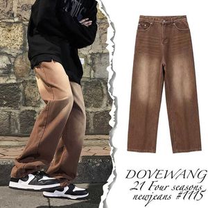 Men's Jeans Japan Style Vintage Brown Gradient Denim Pants Men Straight Casual Jeans Mopping Trousers Fashion Streetwear Jean Pants Z0225