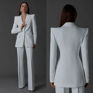 2023 Abiti eleganti per la madre della sposa Slim Fit Abiti da festa bianchi da ballo Prom Party Blazer Pantaloni formali da donna Giacca Outfit One Button Moderno Sposo Mamma Abiti formali