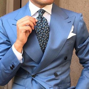 Mäns kostymer Blazers Blue Design Double Breasted Man Suits Man African Groom Tuxedo Terno Masculino Man Outfit Homecoming Party 2 Piece Costume Homme 230227