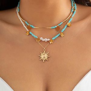 Gardaça de miçangas de sementes verdes Colar de fita Mulheres colarinho de colarinho pingente de charme handmade bohemia Collier Multi -camada boho jóias