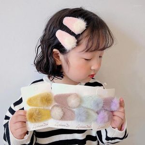 Hair Accessories 2Pcs/Set Pompom Baby Clips Handmade Hairpins For Girl Floral Barette Child Hooks Kids Princess Spring BB Clip