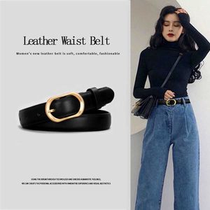 Belts Double Leather Women Belt Fashion Waist Belt PU Leather Metal Buckle For Ladies Leisure Dress Jeans Wild Waistband Z0223