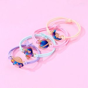 Charm Bracelets 4pcs/set Elastic Rope Bracelet Blue Starry Series Good Friend Children's Head Dual-use Jewelry Gifts For Student