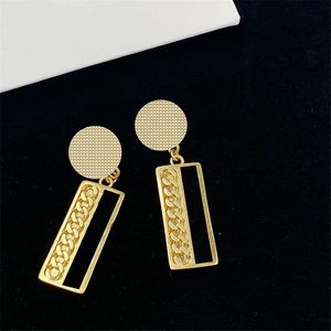 Half Hollow Rectangle Dangle Charm Rope Chain Pattern Earrings Women Anniversary Paty Gift Jewelry