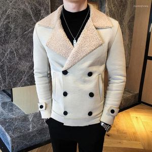 Men's Jackets Men's Winter 4-color Pu Plus Velvet Leather Jacket Long-sleeved Double-breasted Casual Slim Lapel Warm Clothing