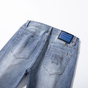 Męskie dżinsy wiosenne lato cienki Slim Fit European American High-end marka małe proste podwójne spodnie F9544-4